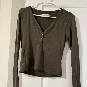Abercrombie & Fitch Khaki V-Neck Blouse